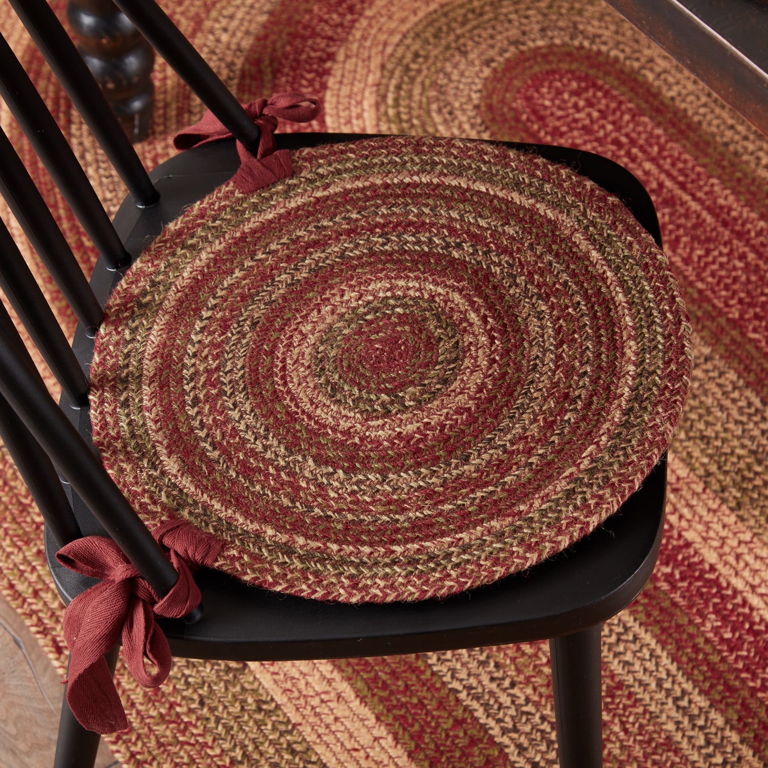 Cider Mill Jute Braided Chair Pad Set of 6 Burgundy, Natural, Green