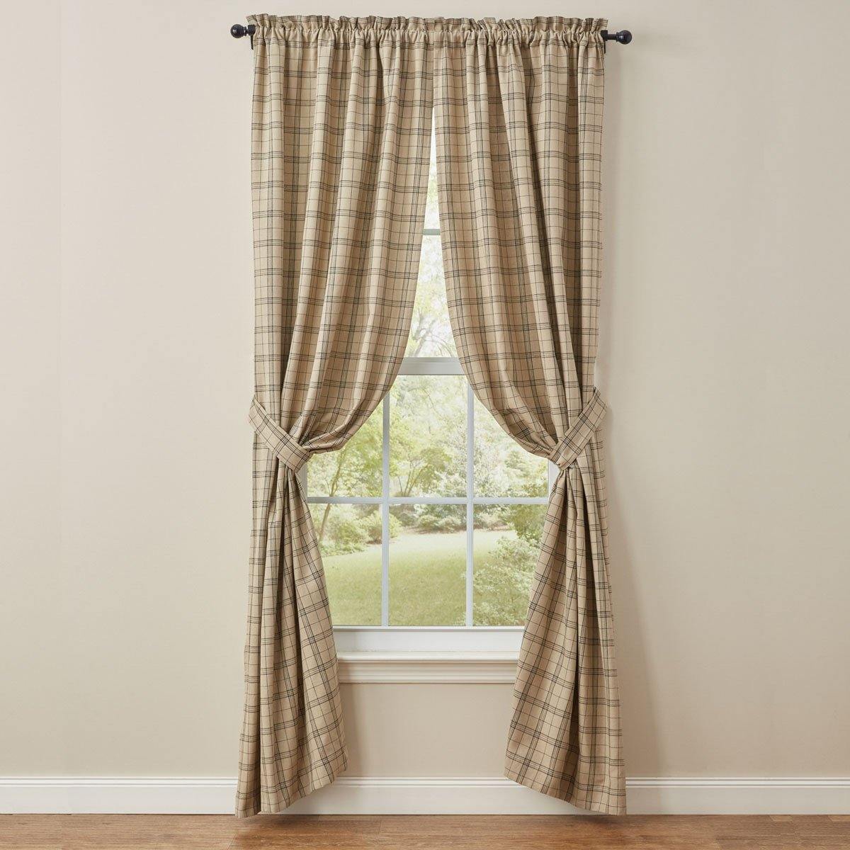 Fieldstone Plaid Lined Curtain Panel, 72W x 84L Black Park Designs Set of 2 - The Fox Decor