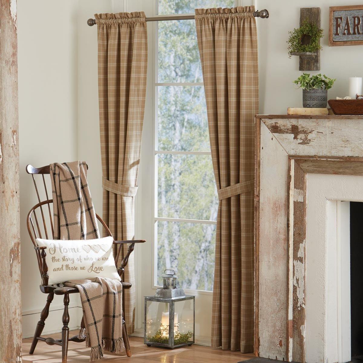 Fieldstone Plaid Lined Curtain Panels 72" x 84" Cream Park Designs Set of 2 - The Fox Decor