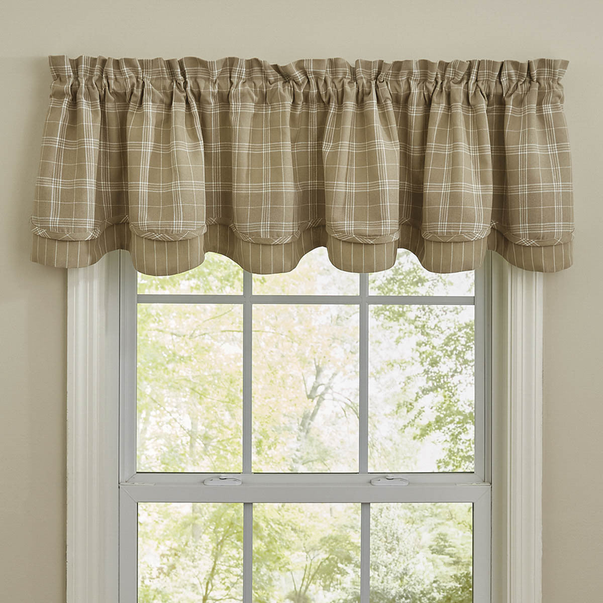 Fieldstone Plaid Valance - Cream Lined Layered Park Designs