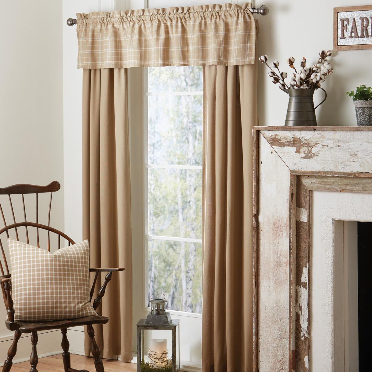 Fieldstone Plaid Valance - Cream Park designs
