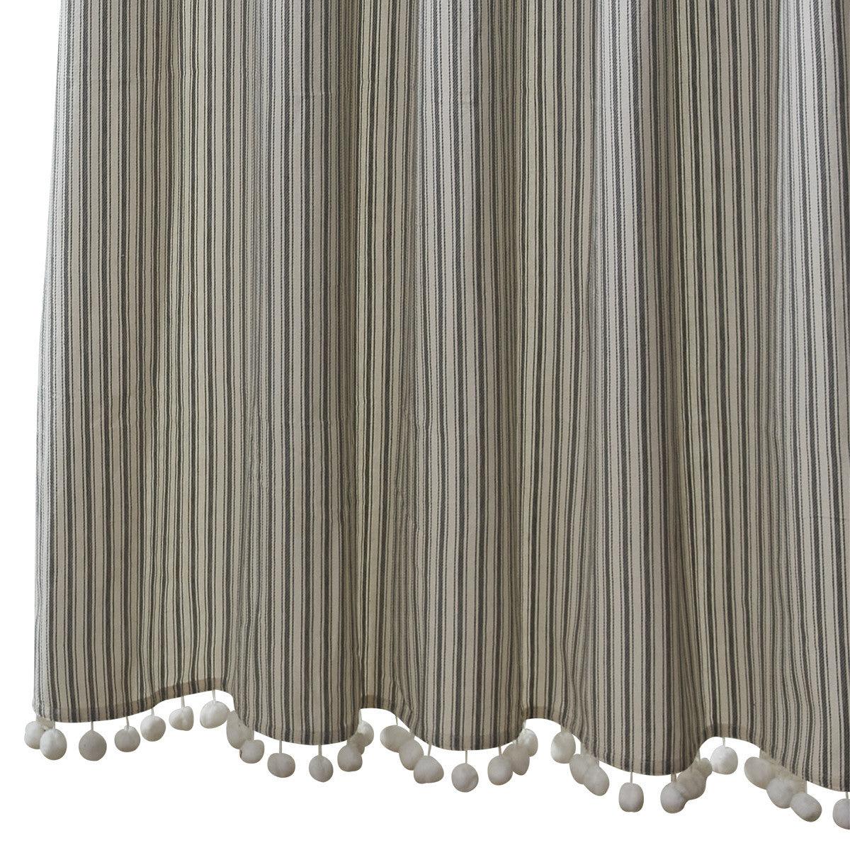 Ticking With Ball Fringe Shower Curtain - Park Designs - The Fox Decor