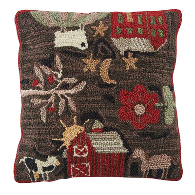 Farm Life Hooked Pillow Set Down Feather Fill 18