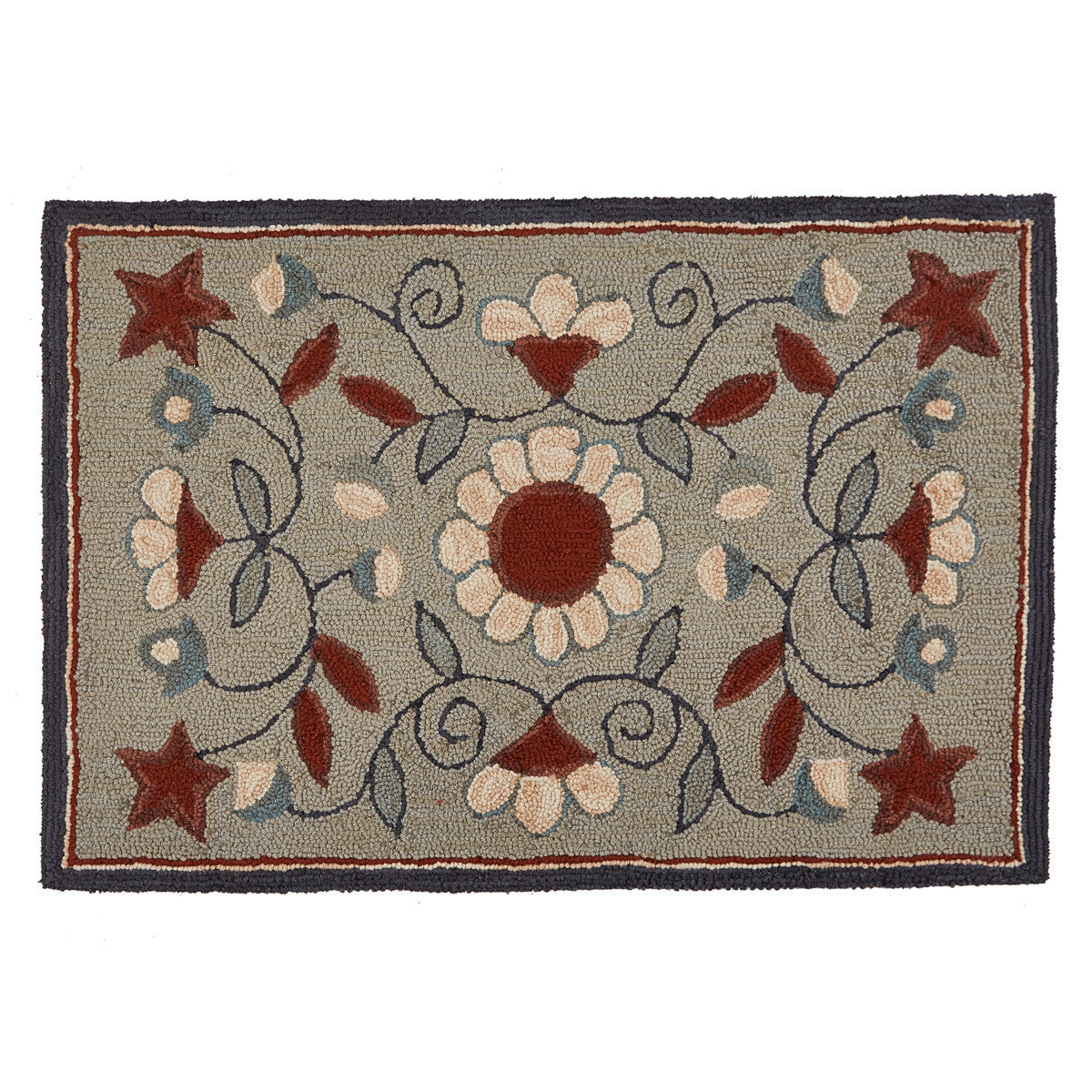 Gray Floral Hooked Rugs - Park Designs