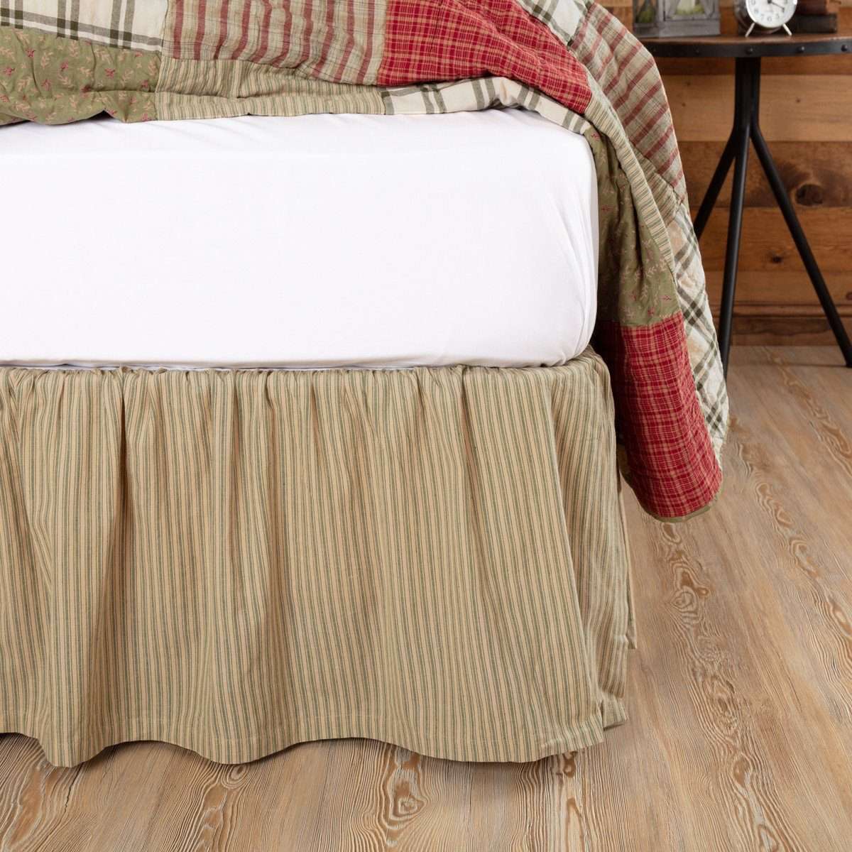 Prairie Winds Green Ticking Stripe Bed Skirts VHC Brands - The Fox Decor