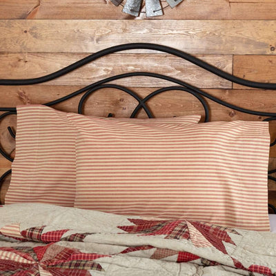 Ozark Red Ticking Stripe Standard Pillow Case Set of 2 21x30 VHC Brands