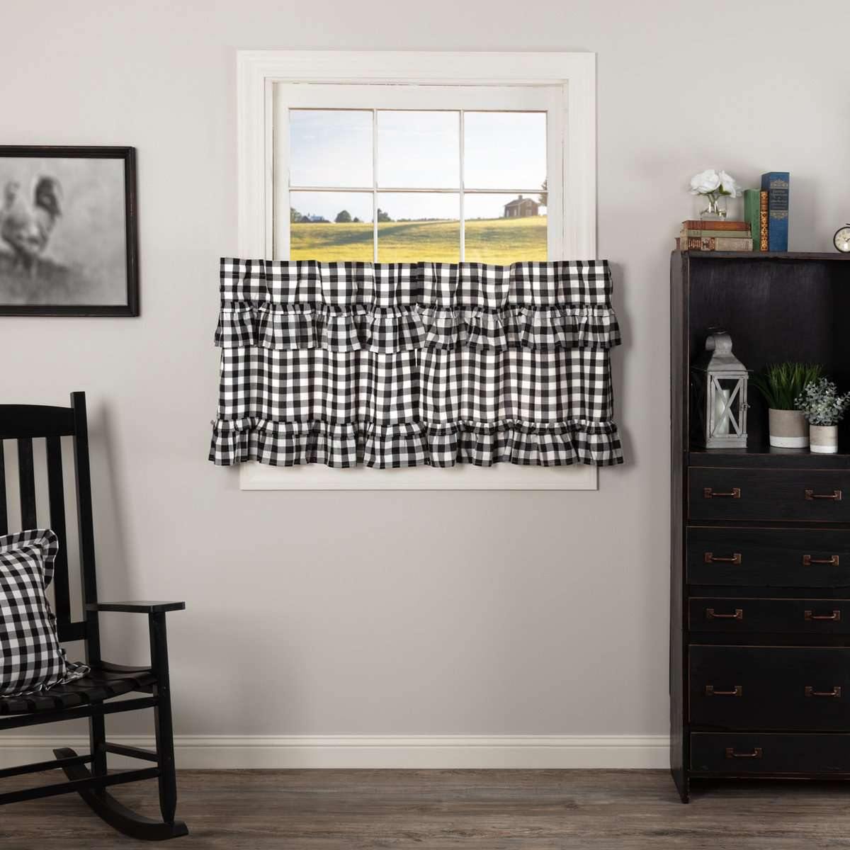 Annie Buffalo Black Check Ruffled Tier Curtain Set of 2 L24xW36 - The Fox Decor