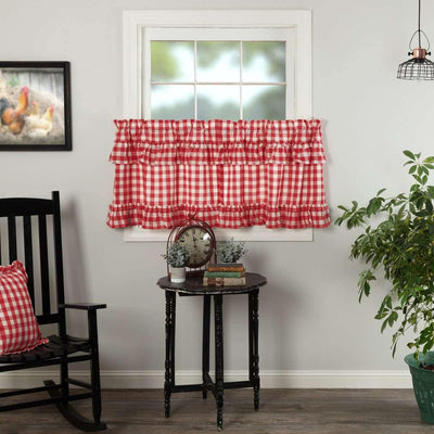 Annie Buffalo Red Check Ruffled Tier Curtain Set of 2 L24xW36