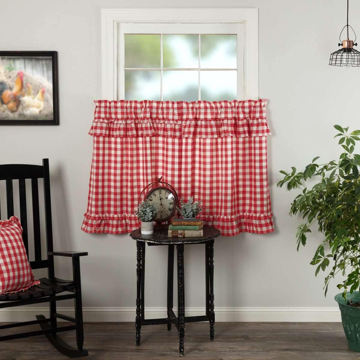 Annie Buffalo Red Check Ruffled Tier Curtain Set of 2 L36xW36 - The Fox Decor