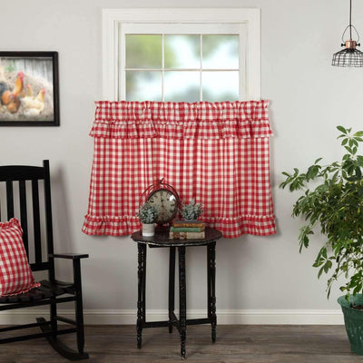 Annie Buffalo Red Check Ruffled Tier Curtain Set of 2 L36xW36