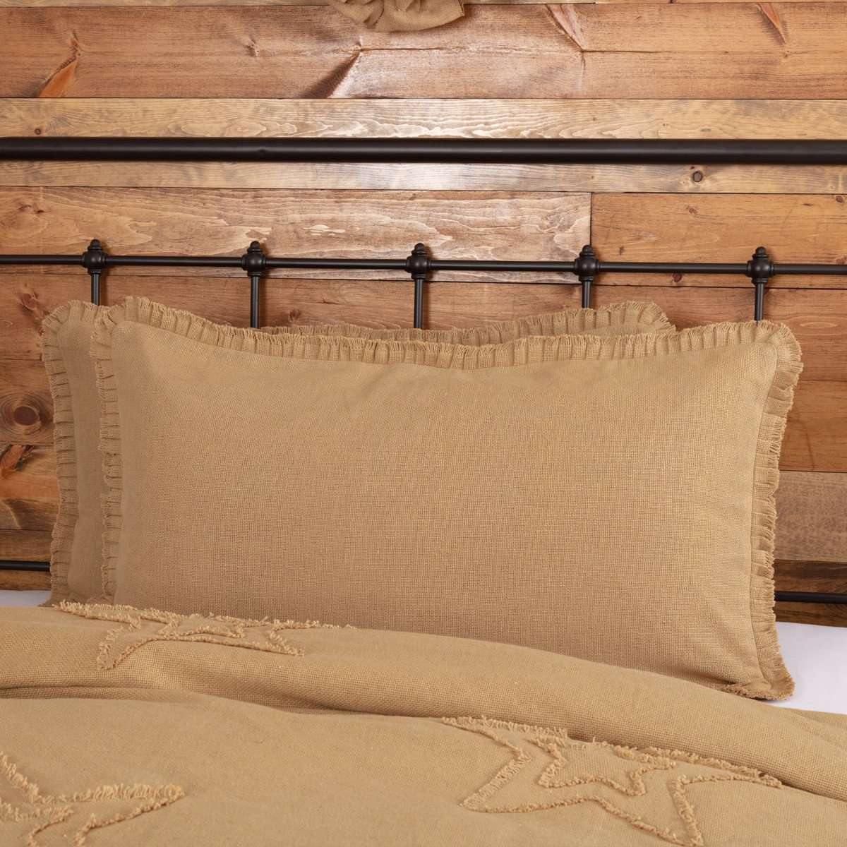 Burlap Natural King Sham w/ Fringed Ruffle 21x37 VHC Brands - The Fox Decor