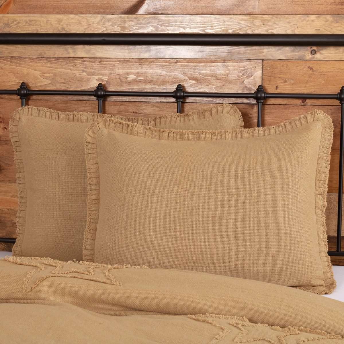 Burlap Natural Standard Sham w/ Fringed Ruffle 21x27 VHC Brands - The Fox Decor