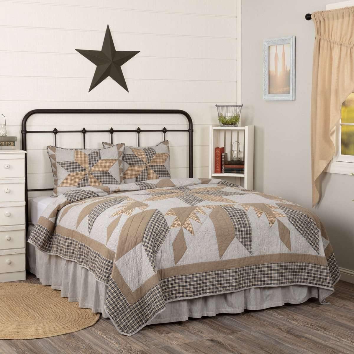 Dakota Star Farmhouse Blue Queen Quilt Set (1 Quilt 90Wx90L & 2 Shams 21x27) VHC Brands online