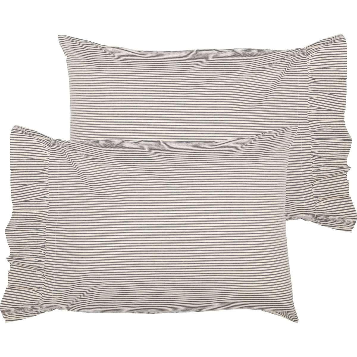 Hatteras Seersucker Blue Ticking Stripe Standard Pillow Case Set of 2 21x30 VHC Brands - The Fox Decor