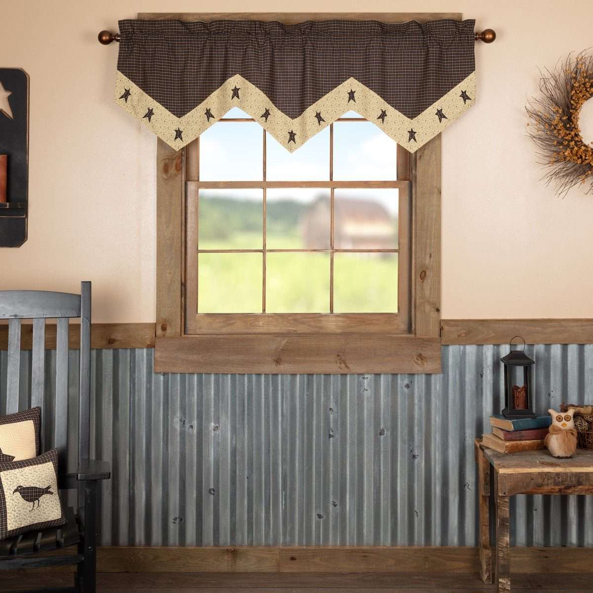 Kettle Grove Star Valance Curtain Country Black VHC Brands - The Fox Decor