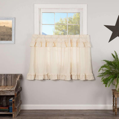Muslin Ruffled Unbleached Natural Tier Curtain Set of 2 L36xW36 VHC Brands