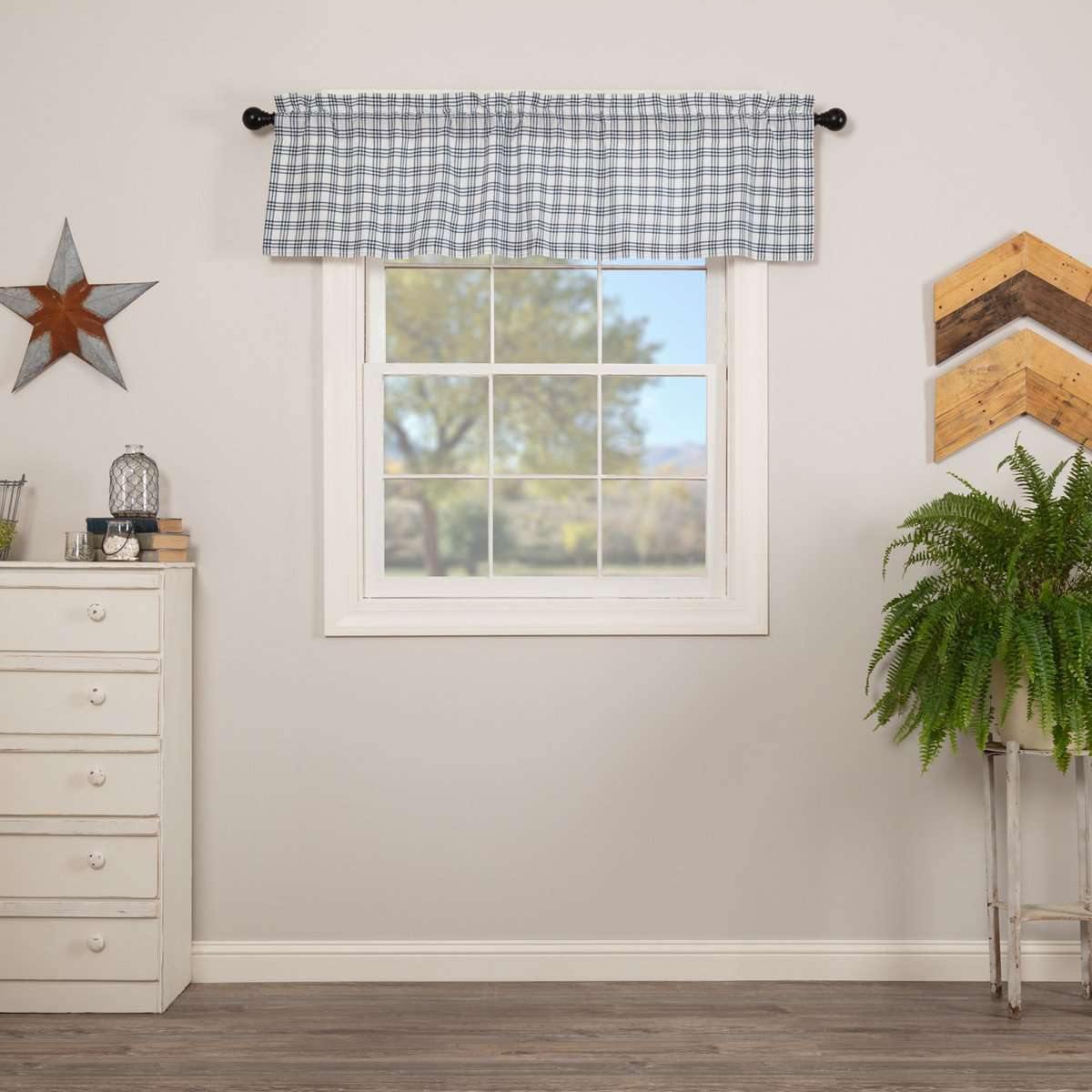 Sawyer Mill Blue Plaid Valance Curtain 16x60 VHC Brands - The Fox Decor