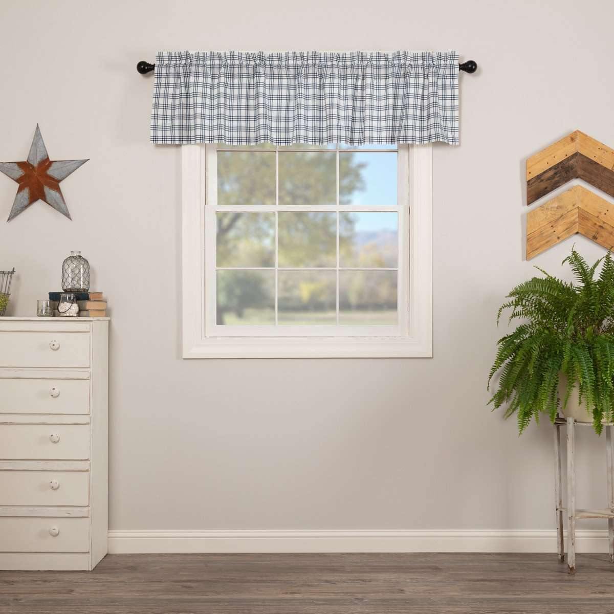 Sawyer Mill Blue Plaid Valance Curtain 16x72 VHC Brands - The Fox Decor