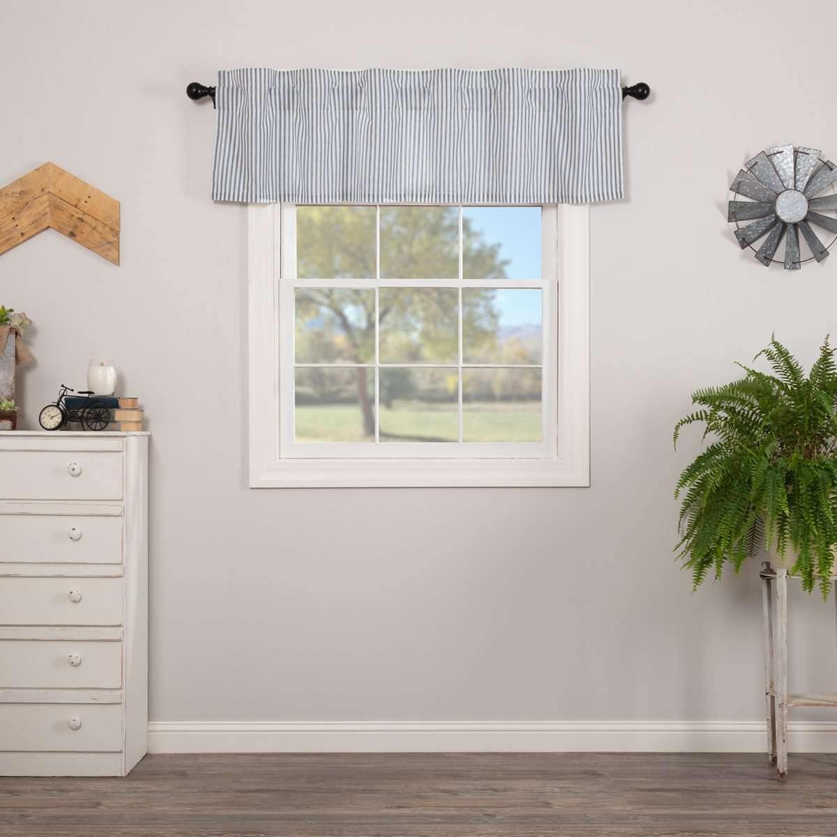 Sawyer Mill Blue Ticking Stripe Valance Curtain 16x60 VHC Brands - The Fox Decor