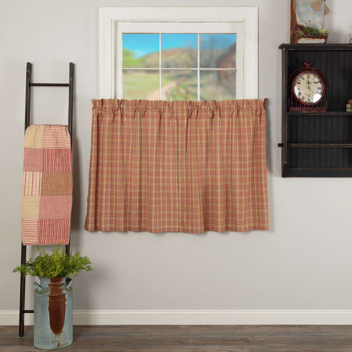 Sawyer Mill Red Plaid Tier Curtain Set VHC Brands - The Fox Decor