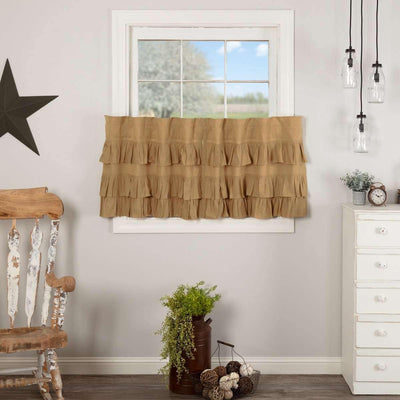Simple Life Flax Khaki Ruffled Tier Curtain Set of 2 L24xW36 VHC Brands