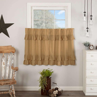 Simple Life Flax Khaki Ruffled Tier Curtain Set of 2 L36xW36 VHC Brands
