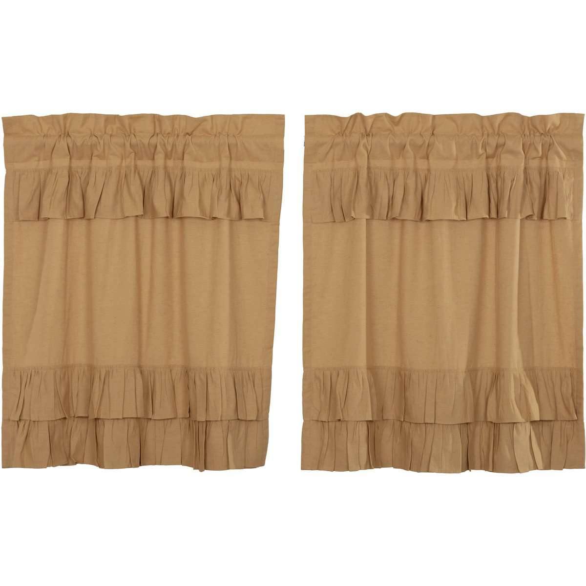 Simple Life Flax Khaki Ruffled Tier Curtain Set of 2 L36xW36 VHC Brands - The Fox Decor