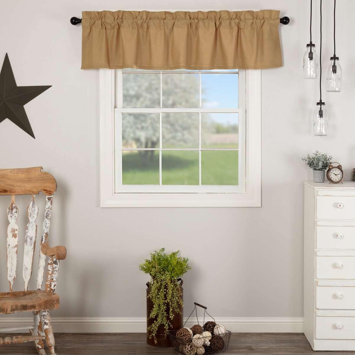 Simple Life Flax Khaki Valance Curtain 16x72 VHC Brands - The Fox Decor