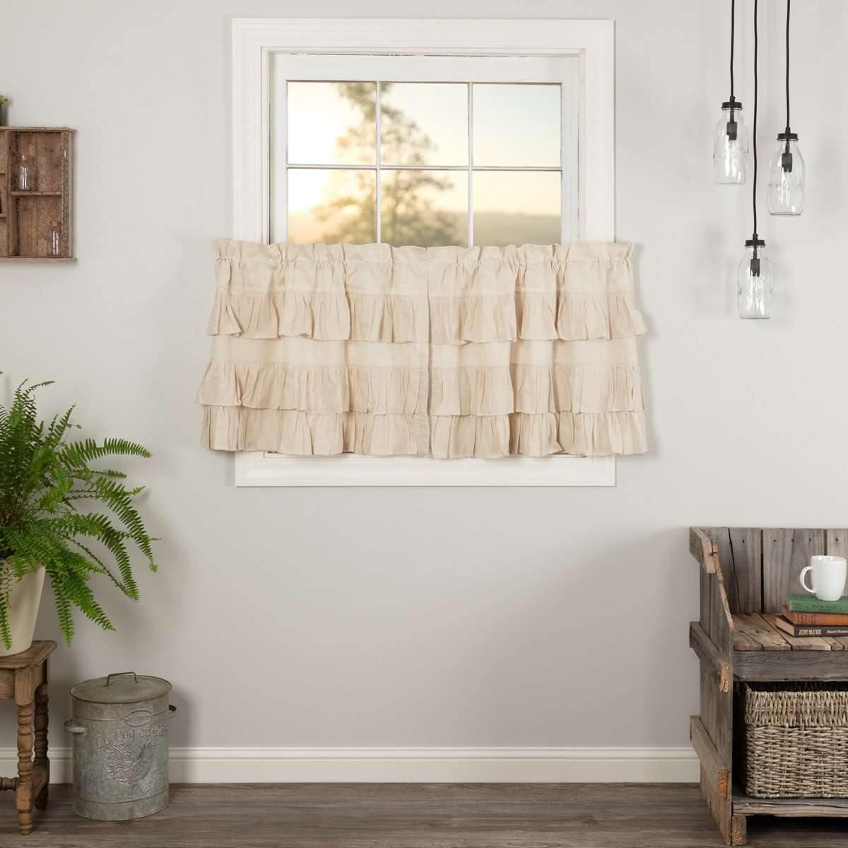 Simple Life Flax Natural Ruffled Tier Curtain Set of 2 L24xW36 VHC Brands - The Fox Decor