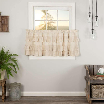 Simple Life Flax Natural Ruffled Tier Curtain Set of 2 L24xW36 VHC Brands