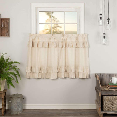 Simple Life Flax Natural Ruffled Tier Curtain Set of 2 L36xW36 VHC Brands