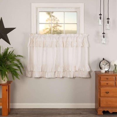 Simple Life Flax Antique White Ruffled Tier Curtain Set of 2 L36xW36 VHC Brands