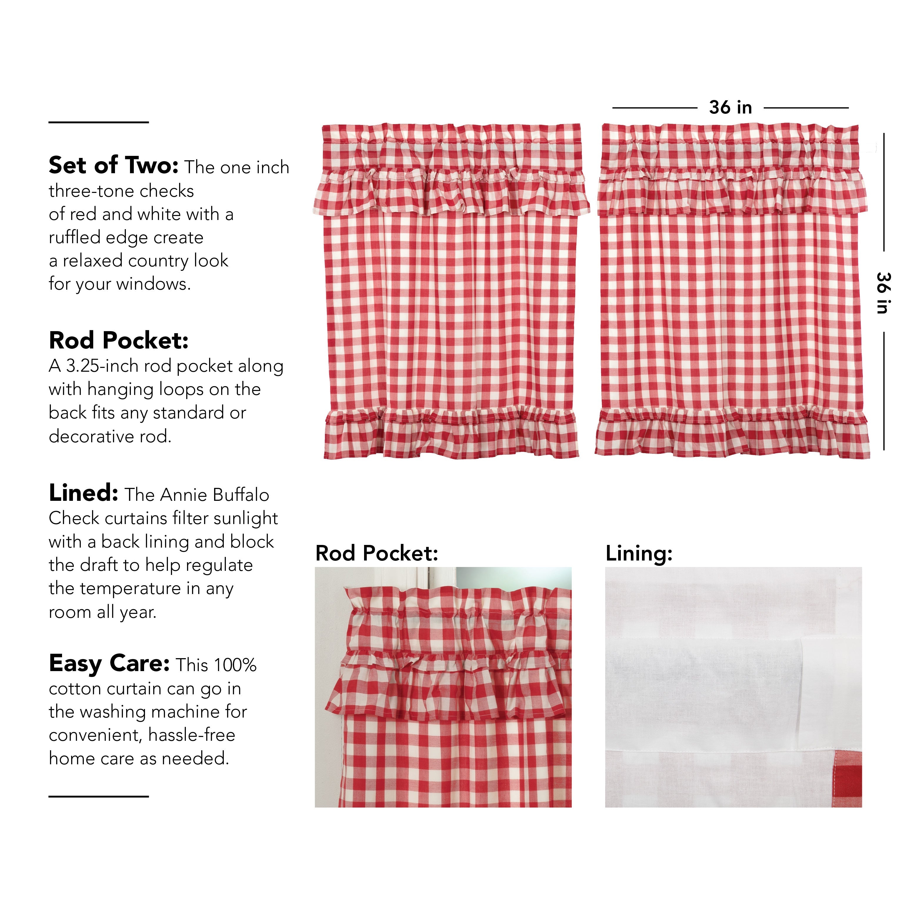 Annie Buffalo Red Check Ruffled Tier Curtain Set of 2 L36xW36