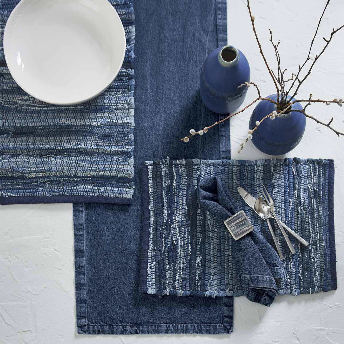 Indigo Blue Placemat - Chindi Set of 6 Park Designs