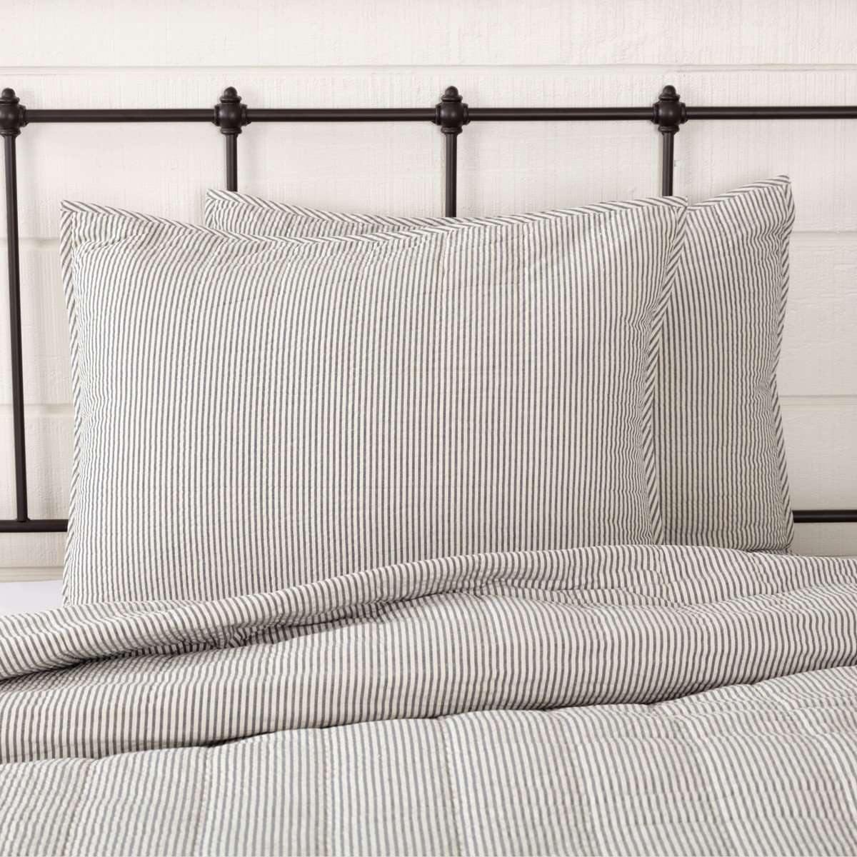 Hatteras Seersucker Blue Ticking Stripe Standard Sham 21x27 VHC Brands - The Fox Decor