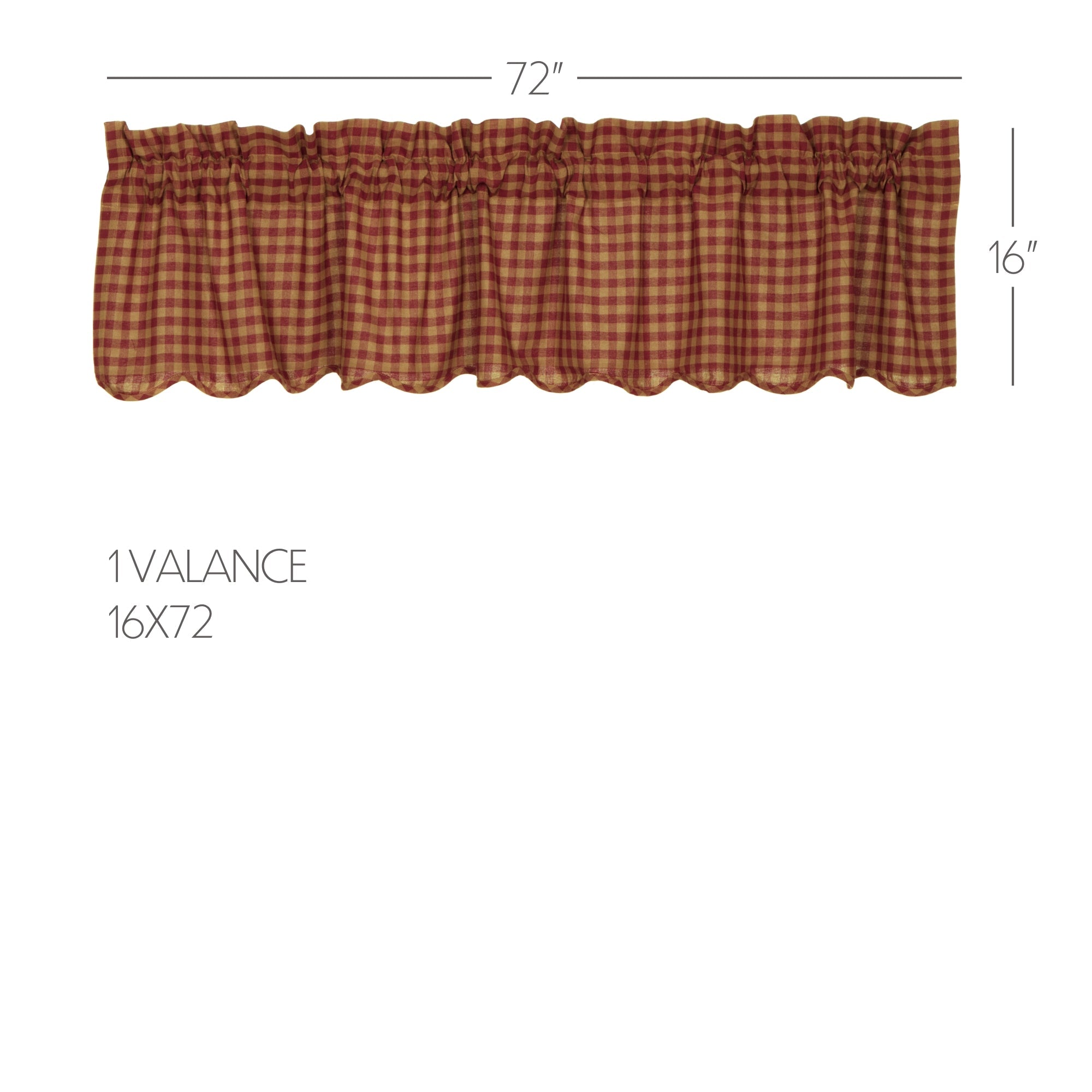Burgundy Check Scalloped Valance Curtain 16x72