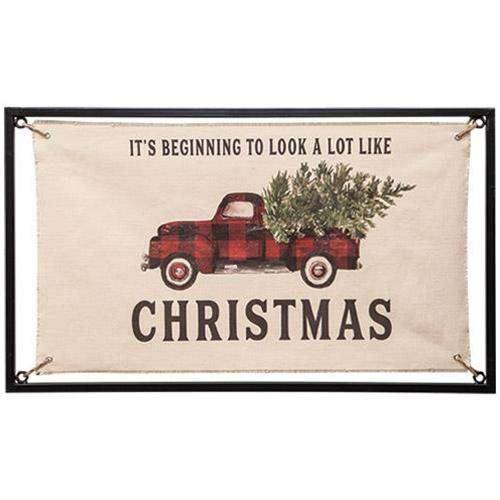 Christmas Buffalo Check Truck Fabric Sign online
