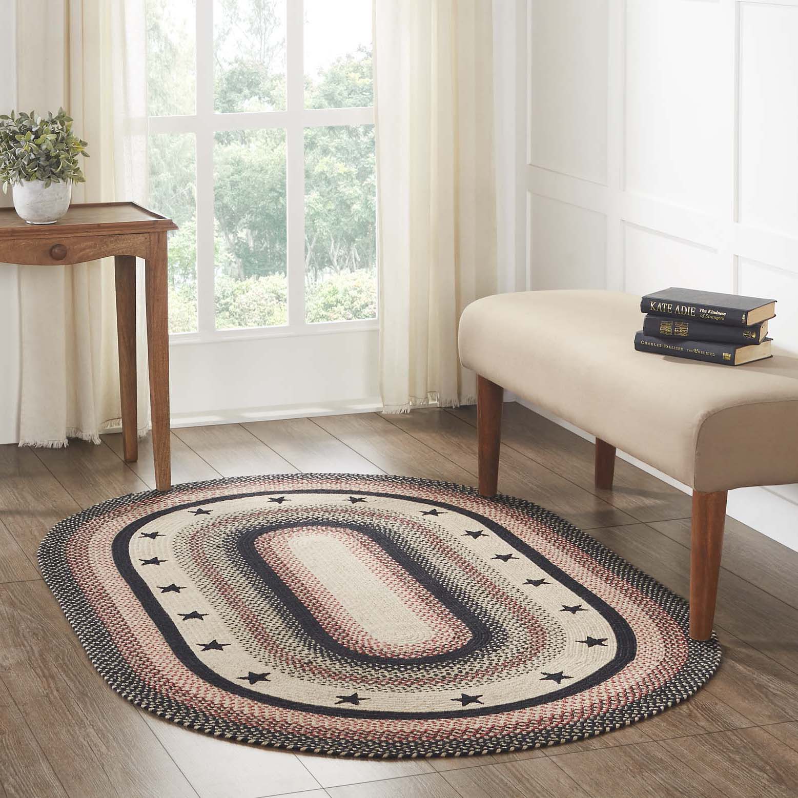 Colonial Star Jute Braided Rug Oval with Rug Pad 4'x6' VHC Brands