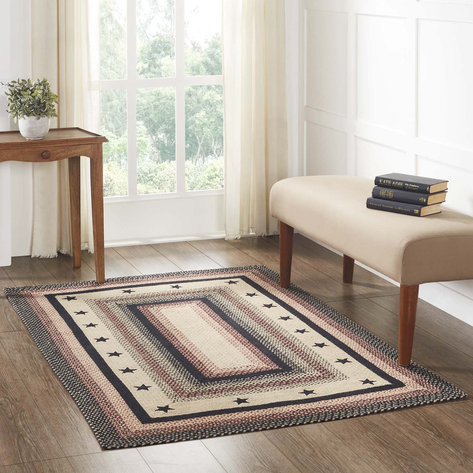 Colonial Star Jute Braided Rug Rect with Rug Pad 4'x6' VHC Brands