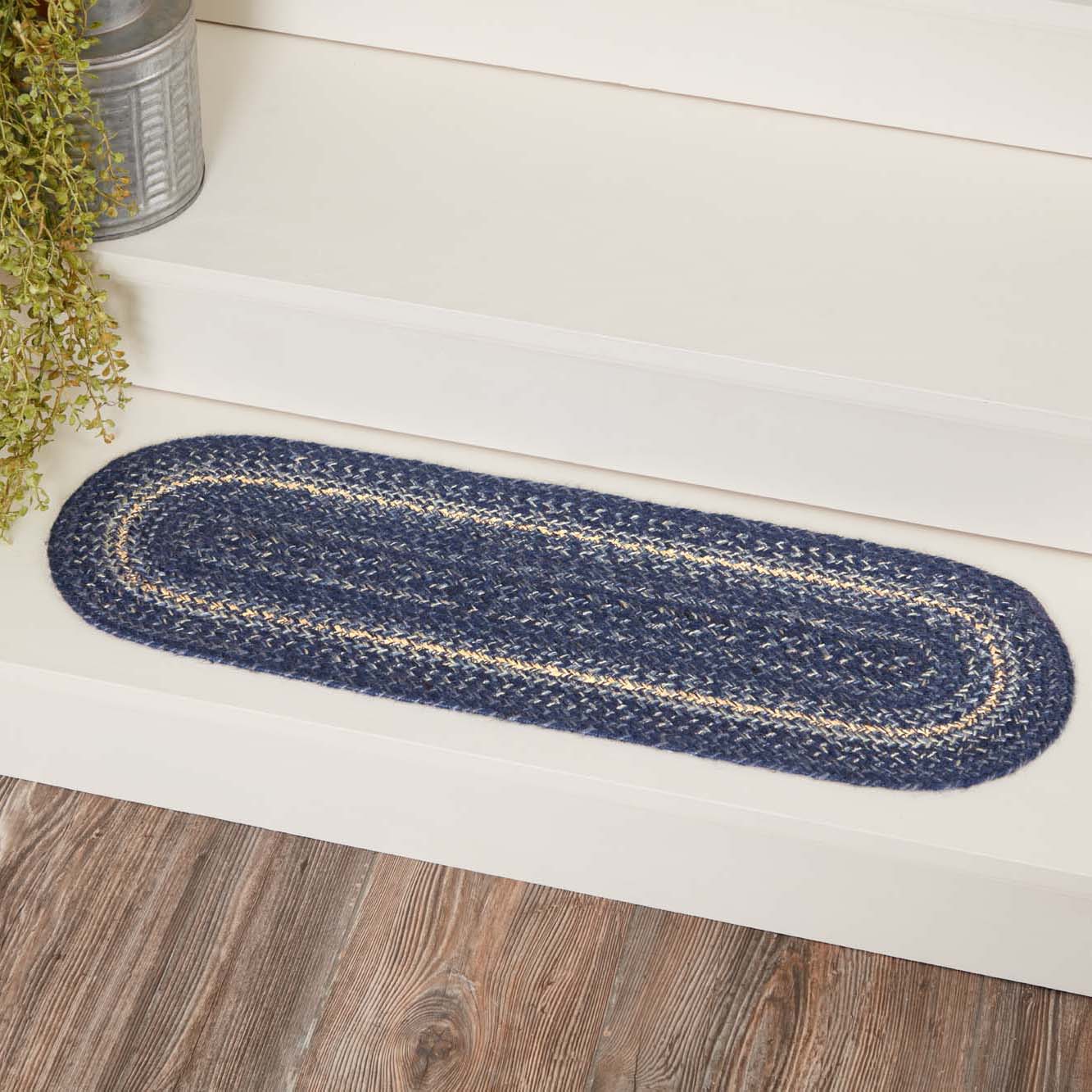 Great Falls Blue Jute Stair Tread Oval Latex 8.5x27 VHC Brands