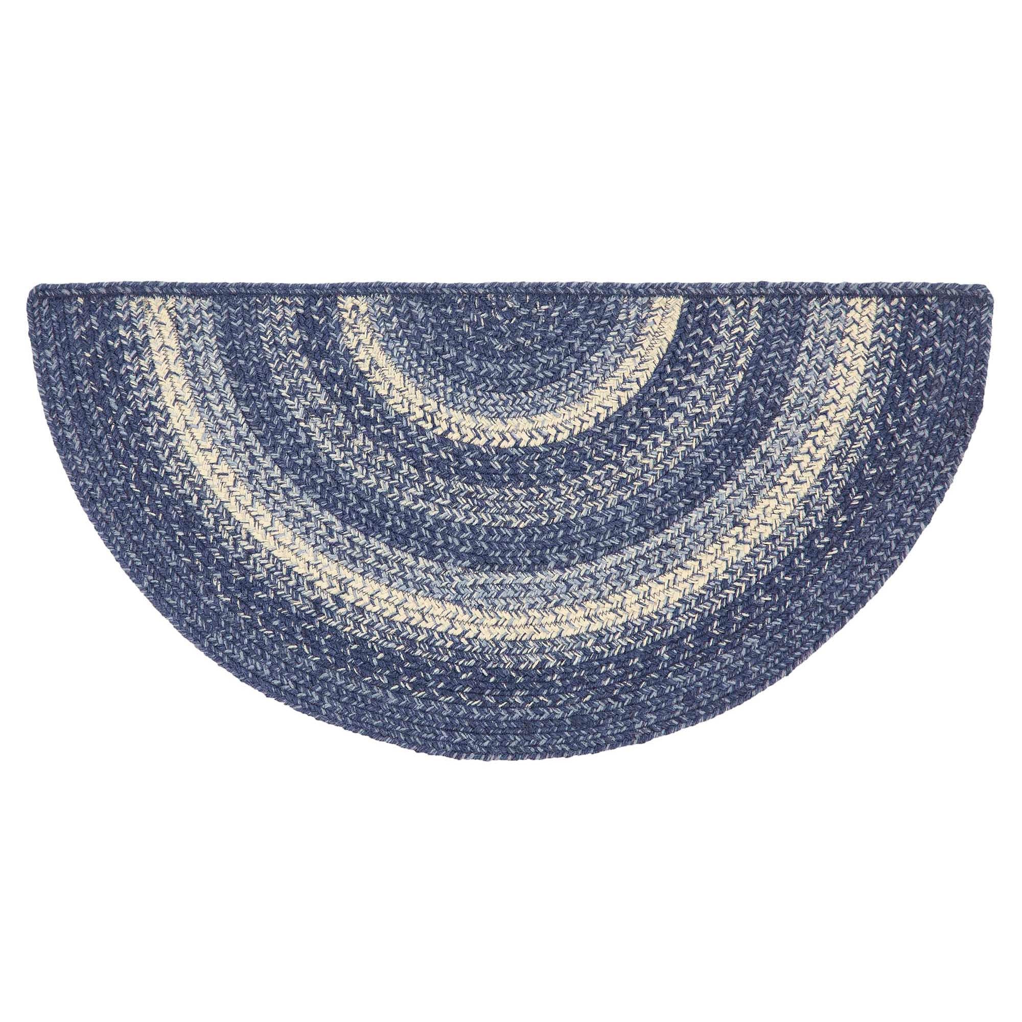 Great Falls Blue Jute Braided Rug Half Circle with Rug Pad 16.5"x33" VHC Brands