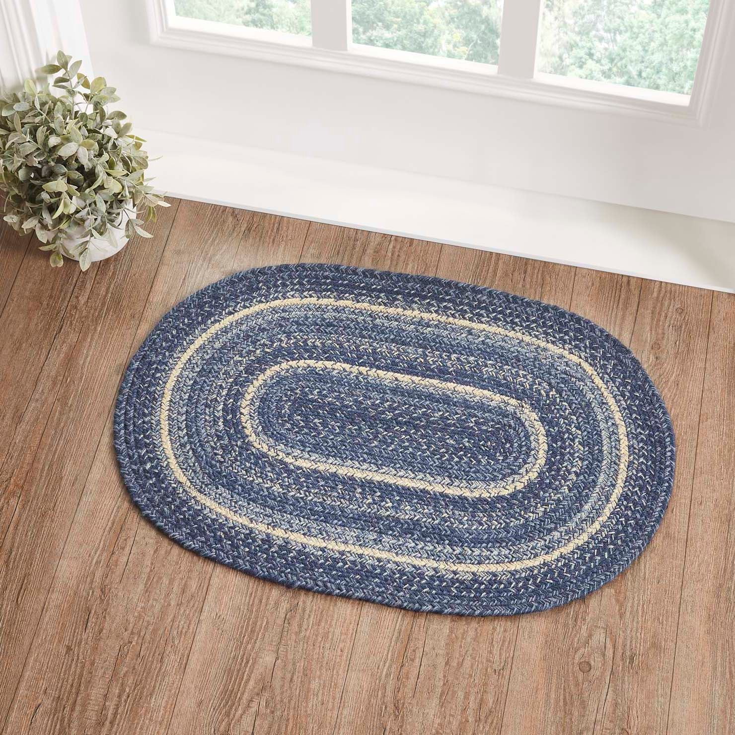 Great Falls Blue Jute Braided Rug Oval with Rug Pad 20"x30" VHC Brands