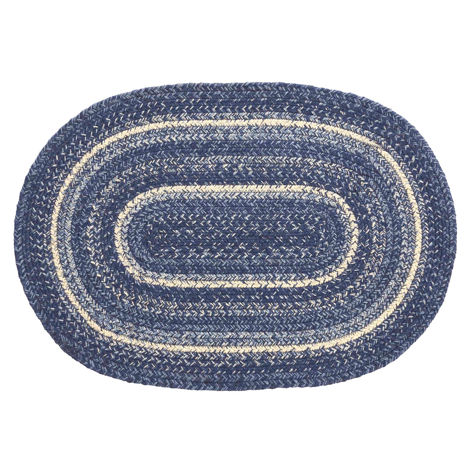 Great Falls Blue Jute Braided Rug Oval with Rug Pad 20"x30" VHC Brands