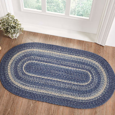 Great Falls Blue Jute Braided Rug Oval with Rug Pad 27