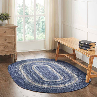 Great Falls Blue Jute Braided Rug Oval with Rug Pad 4'x6' VHC Brands