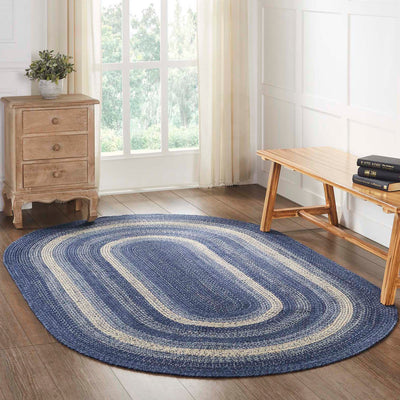 Great Falls Blue Jute Braided Rug Oval with Rug Pad 5'x8' VHC Brands