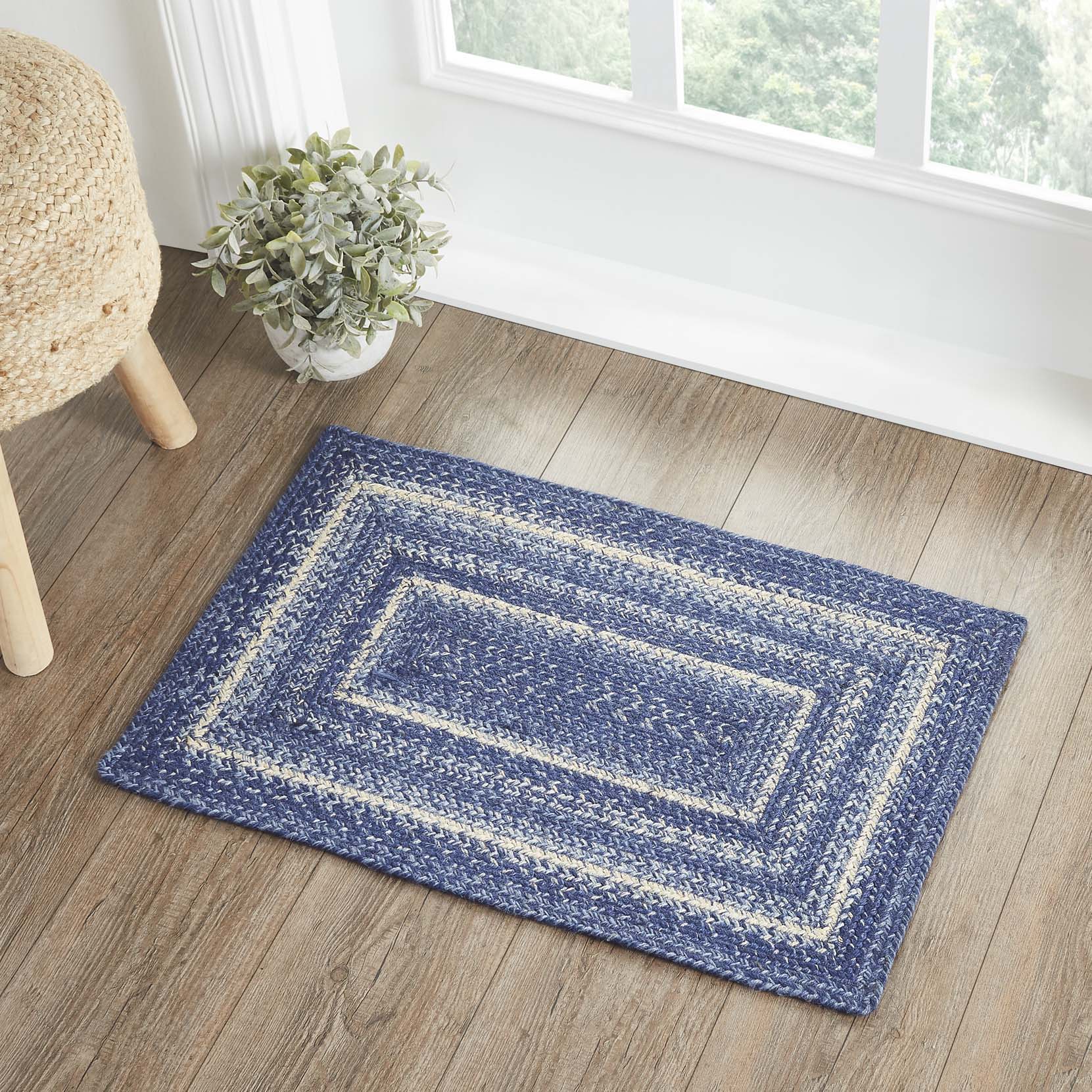 Great Falls Blue Jute Braided Rug Rect with Rug Pad 20"x30" VHC Brands