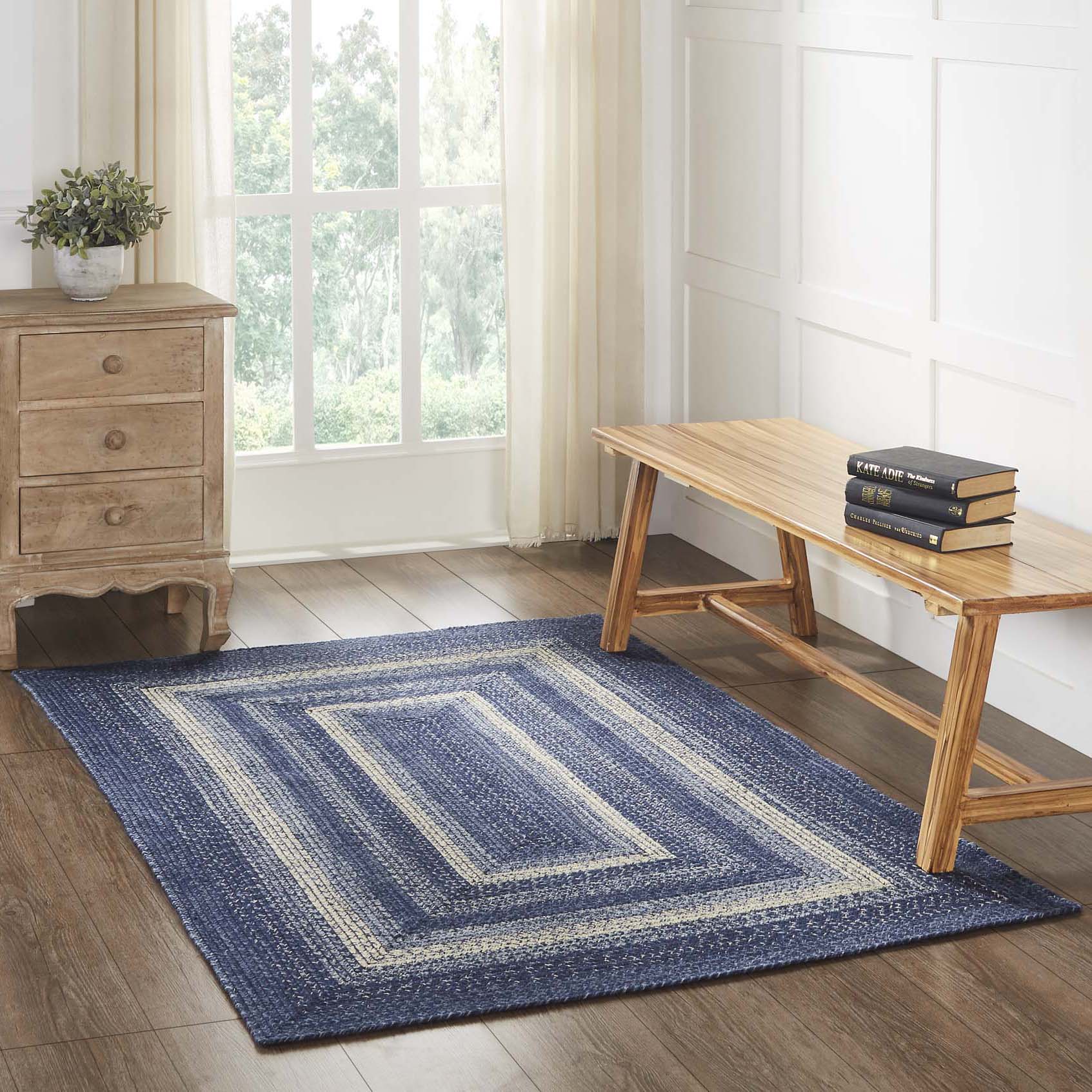 Great Falls Blue Jute Braided Rug Rect with Rug Pad 4'x6' VHC Brands