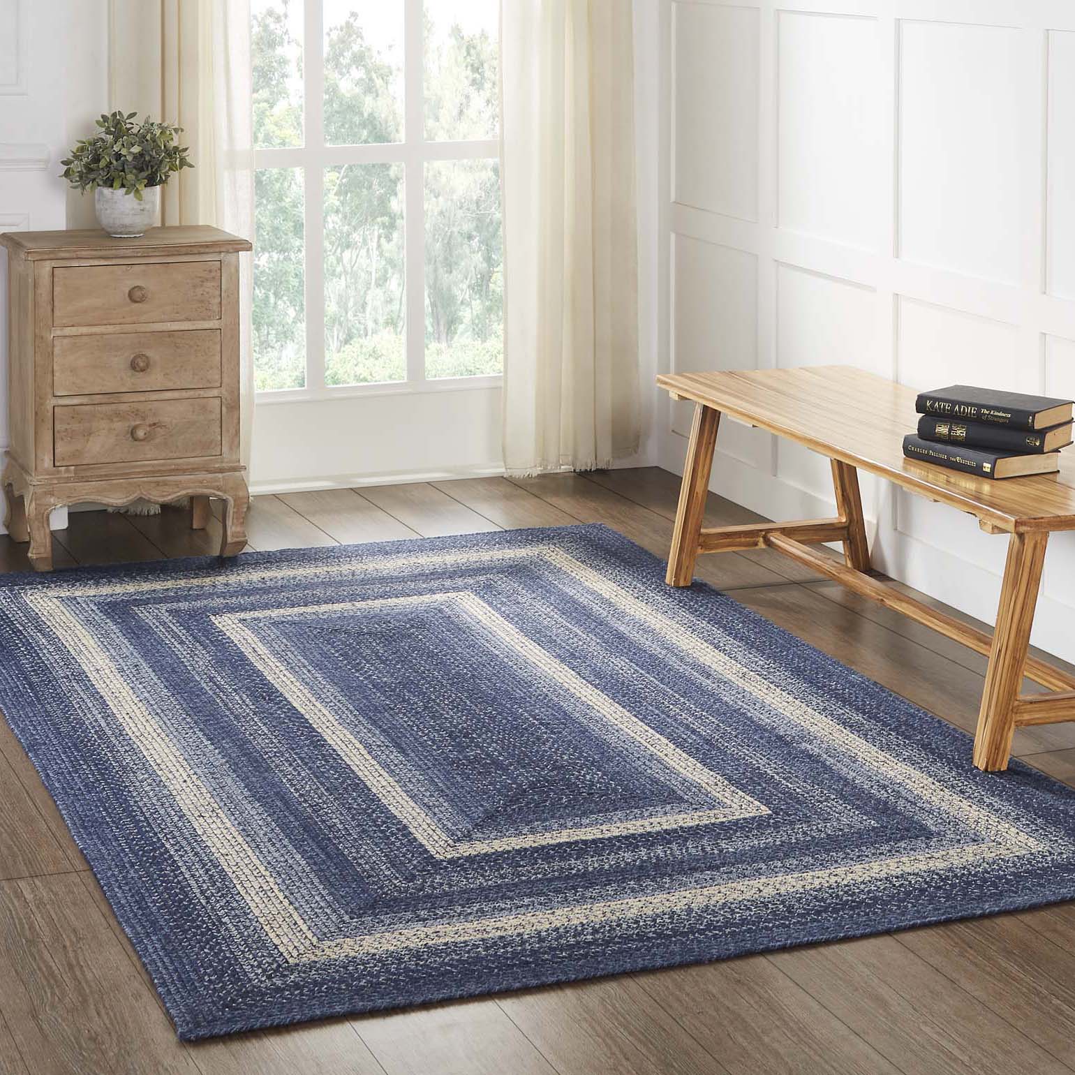 Great Falls Blue Jute Braided Rug Rect with Rug Pad 5'x8' VHC Brands