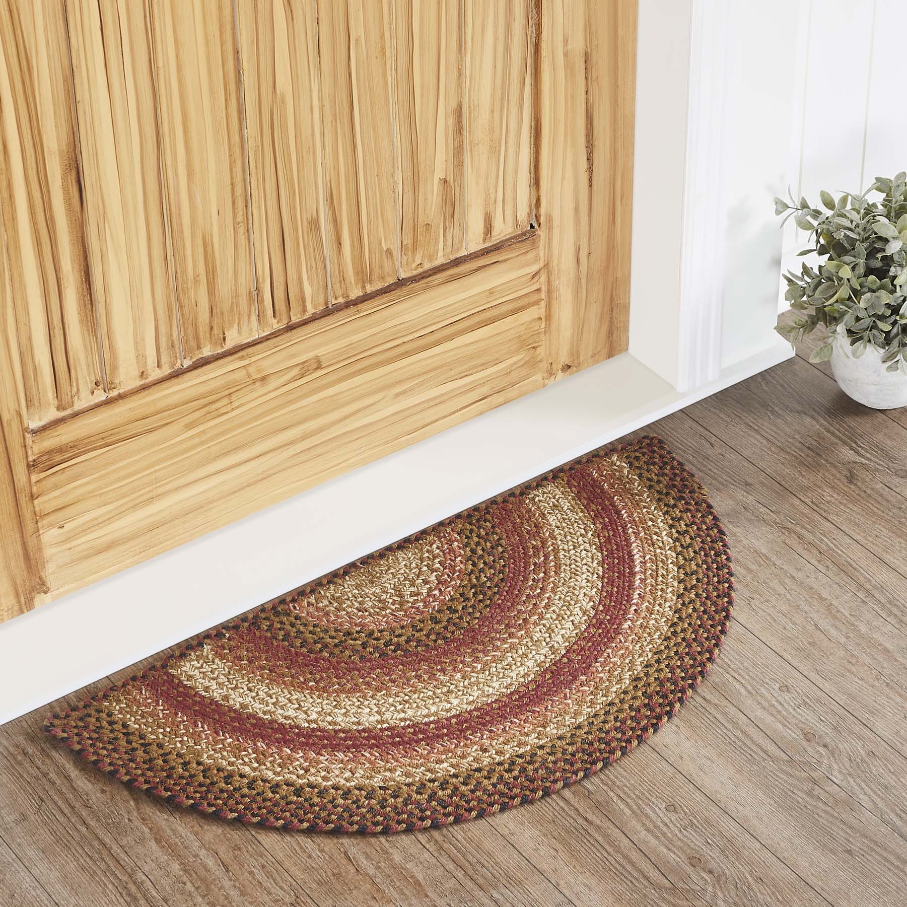 Ginger Spice Jute Braided Rug Half Circle with Rug Pad 16.5"x33" VHC Brands